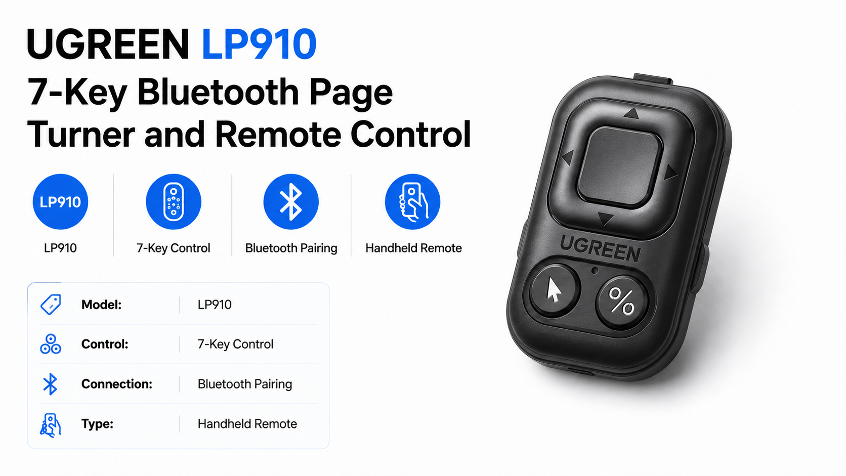 UGREEN LP910 7-Key Bluetooth Page Turner and Remote Control Overview