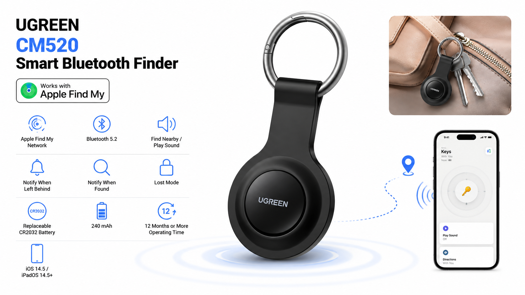 UGREEN CM520 Smart Bluetooth Finder Apple Find My 60387 Overview