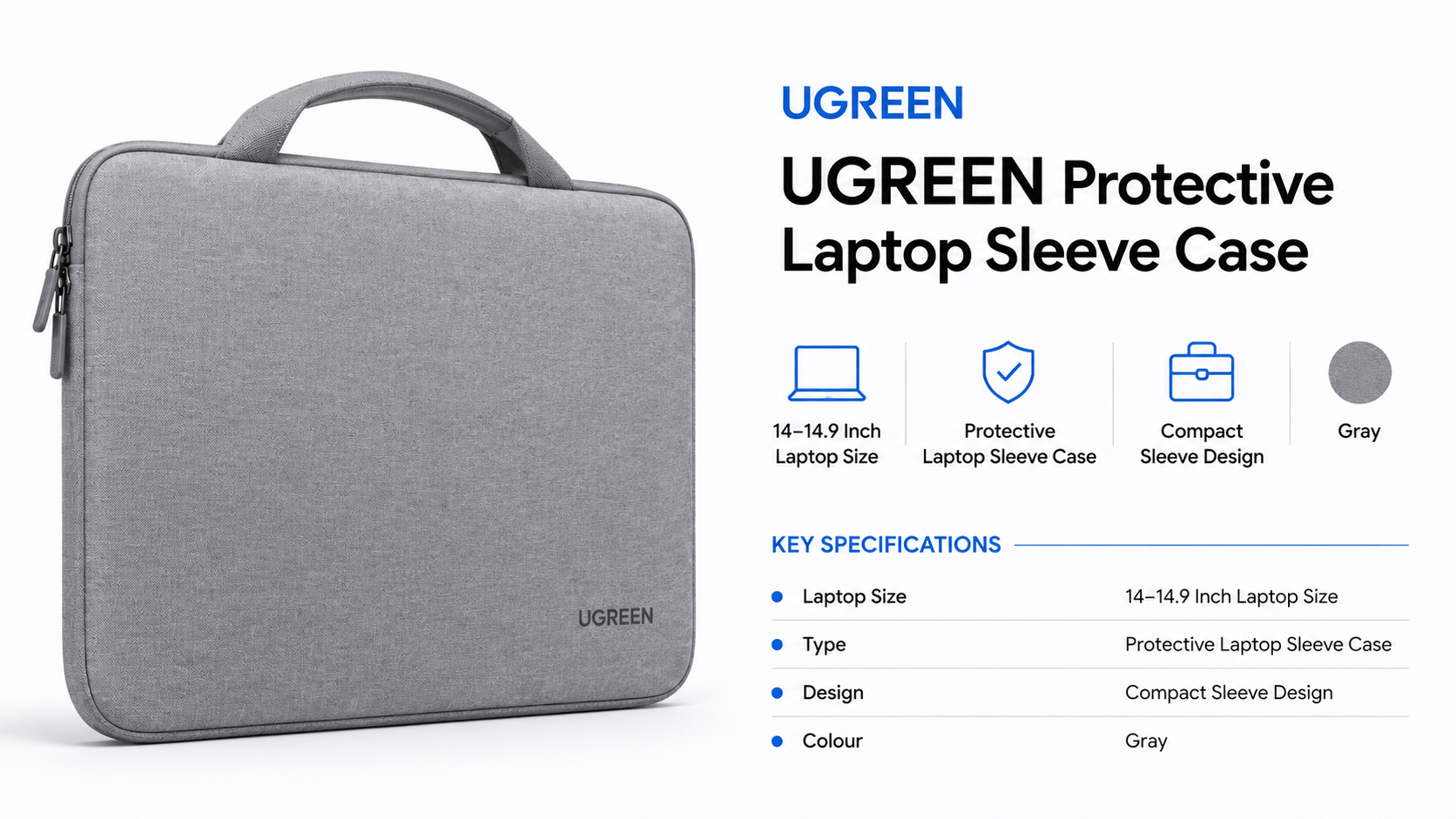 UGREEN Protective Laptop Sleeve Case for 14–14.9 Inch Gray Overview