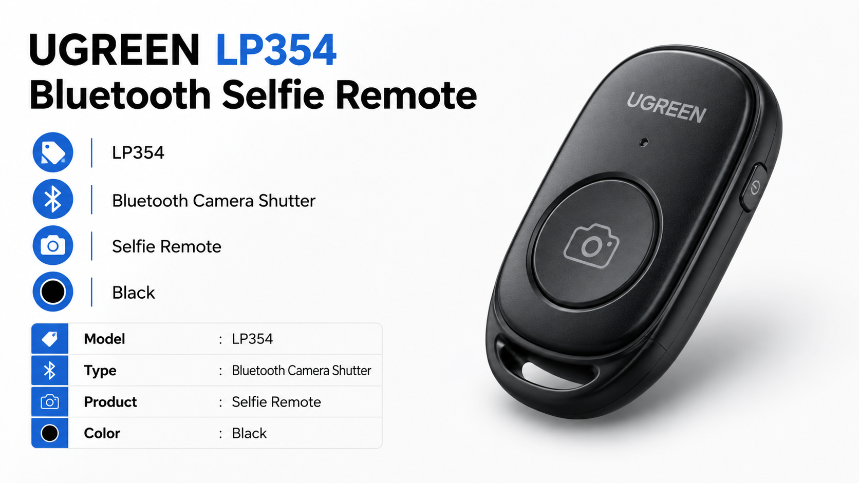 UGREEN LP354 Bluetooth Selfie Remote - Black Overview
