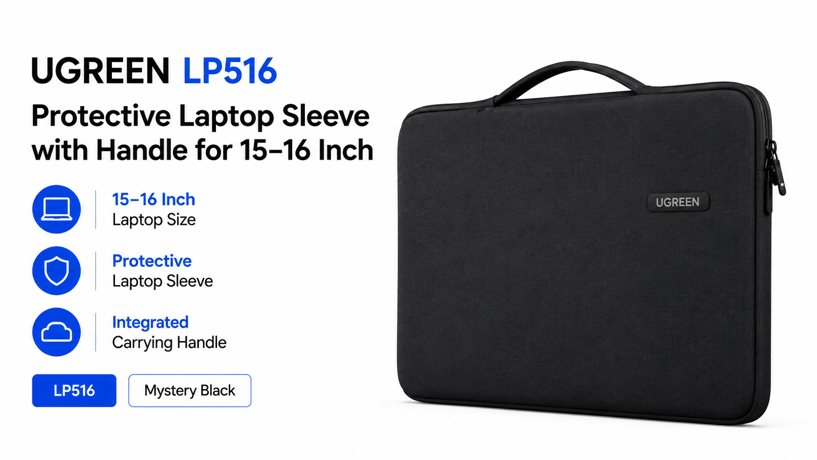 UGREEN LP516 Protective Laptop Sleeve with Handle for 15–16 Inch Mystery Black Overview