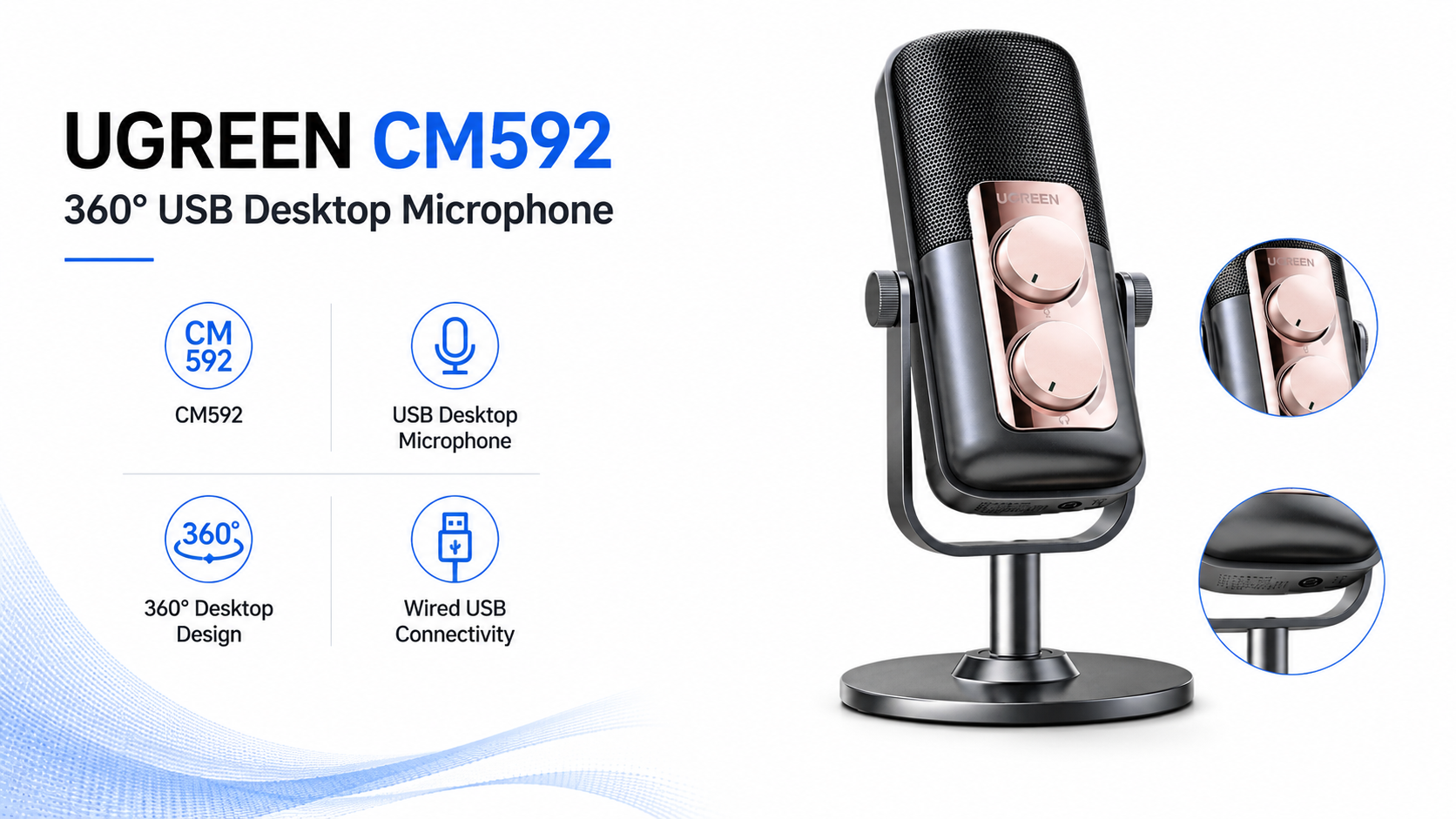 UGREEN CM592 360° USB Desktop Microphone Overview