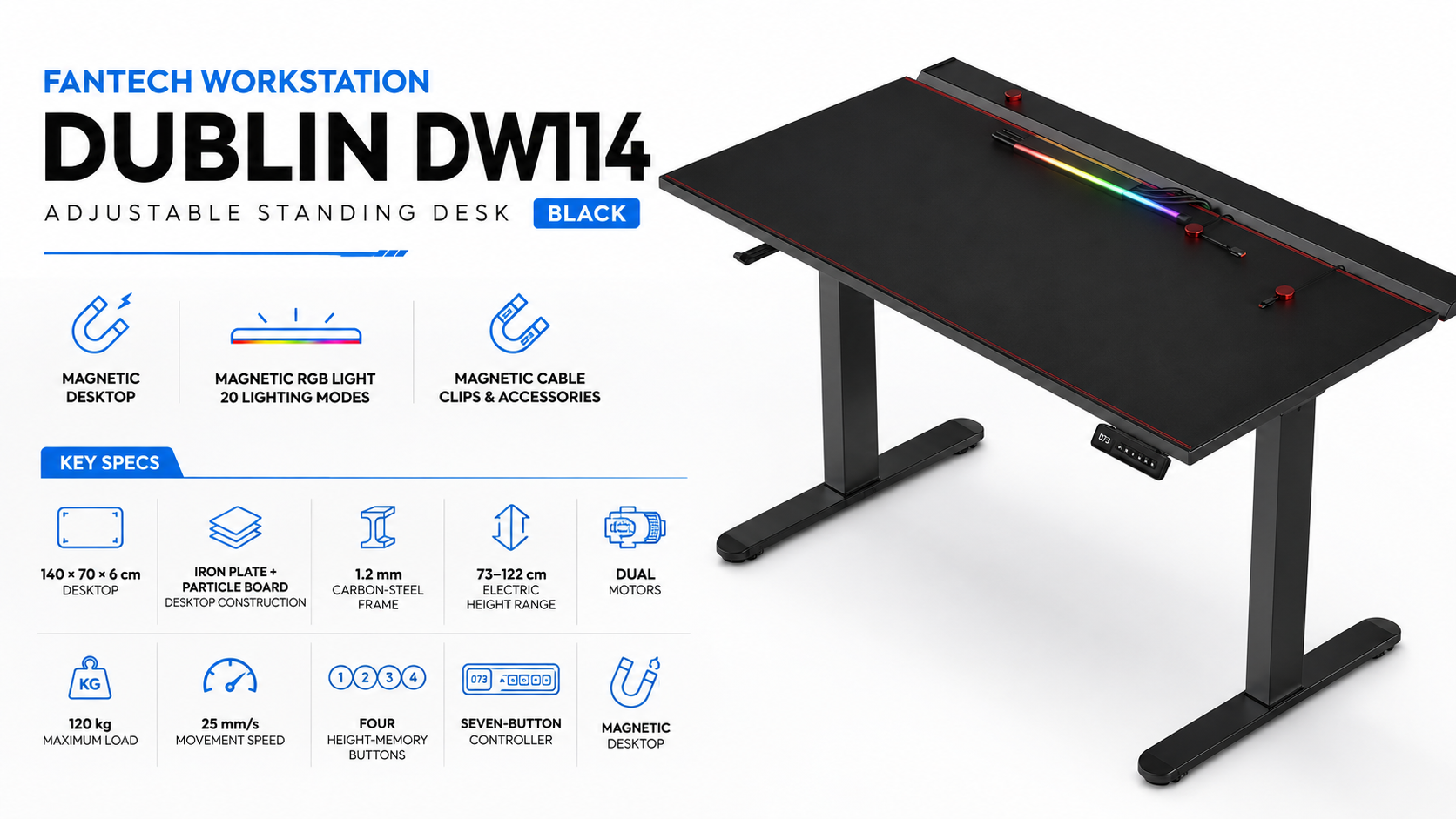Fantech WorkStation DUBLIN DW114 Adjustable Standing Desk Black Overview