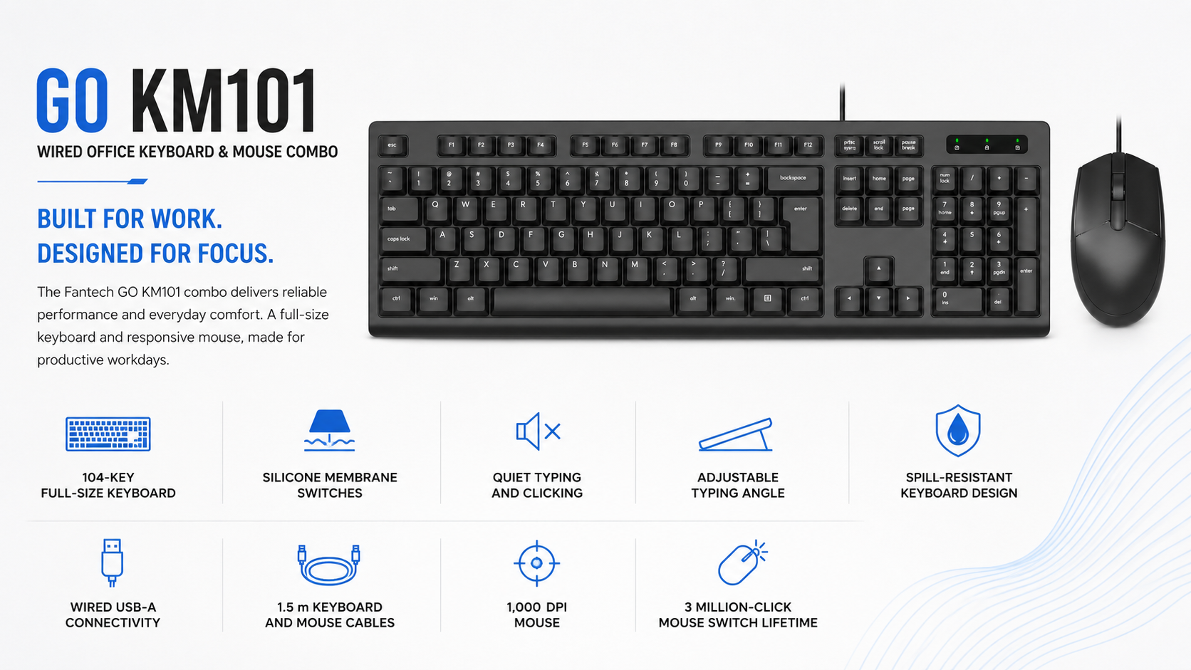 Fantech GO KM101 Wired Office Keyboard and Mouse Combo Overview