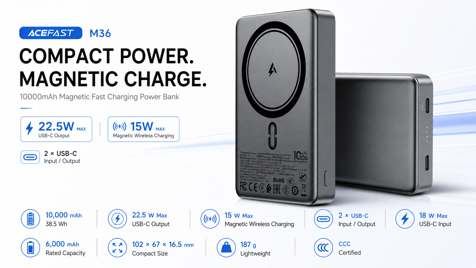 ACEFAST M36 10000mAh 22.5W Magnetic Fast Charging Power Bank CCC Overview