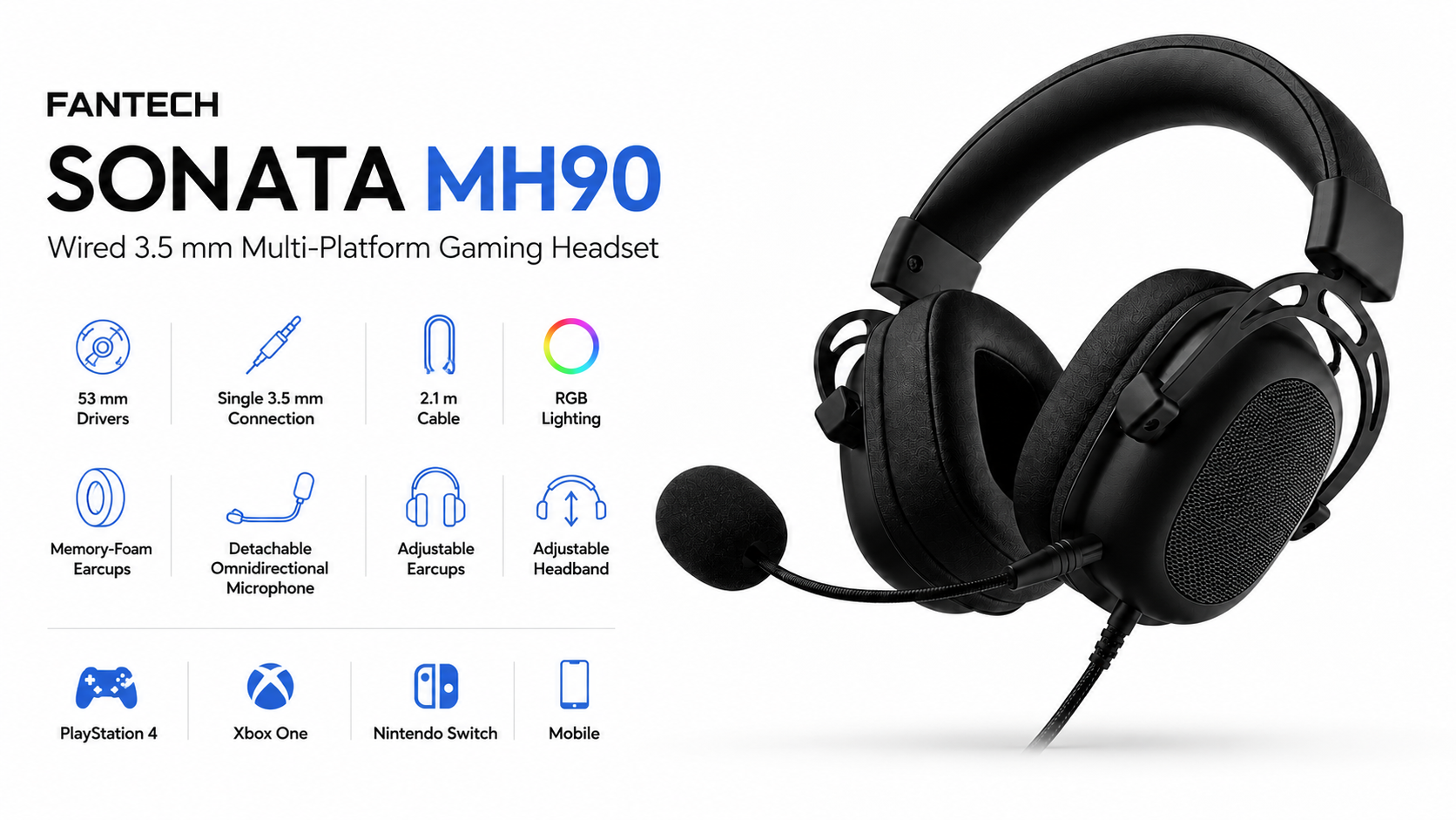 Fantech SONATA MH90 Wired 3.5 mm Multi-Platform Gaming Headset Black Overview
