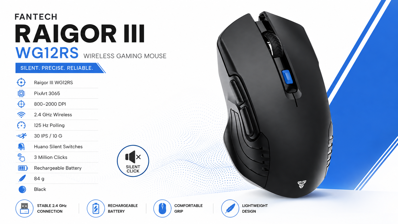 Fantech Raigor III WG12RS Wireless Gaming Mouse 2000 DPI Silent Black Overview