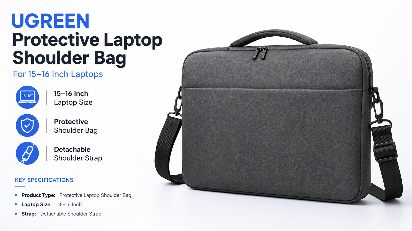 UGREEN Protective Laptop Shoulder Bag for 15–16 Inch Laptops Overview