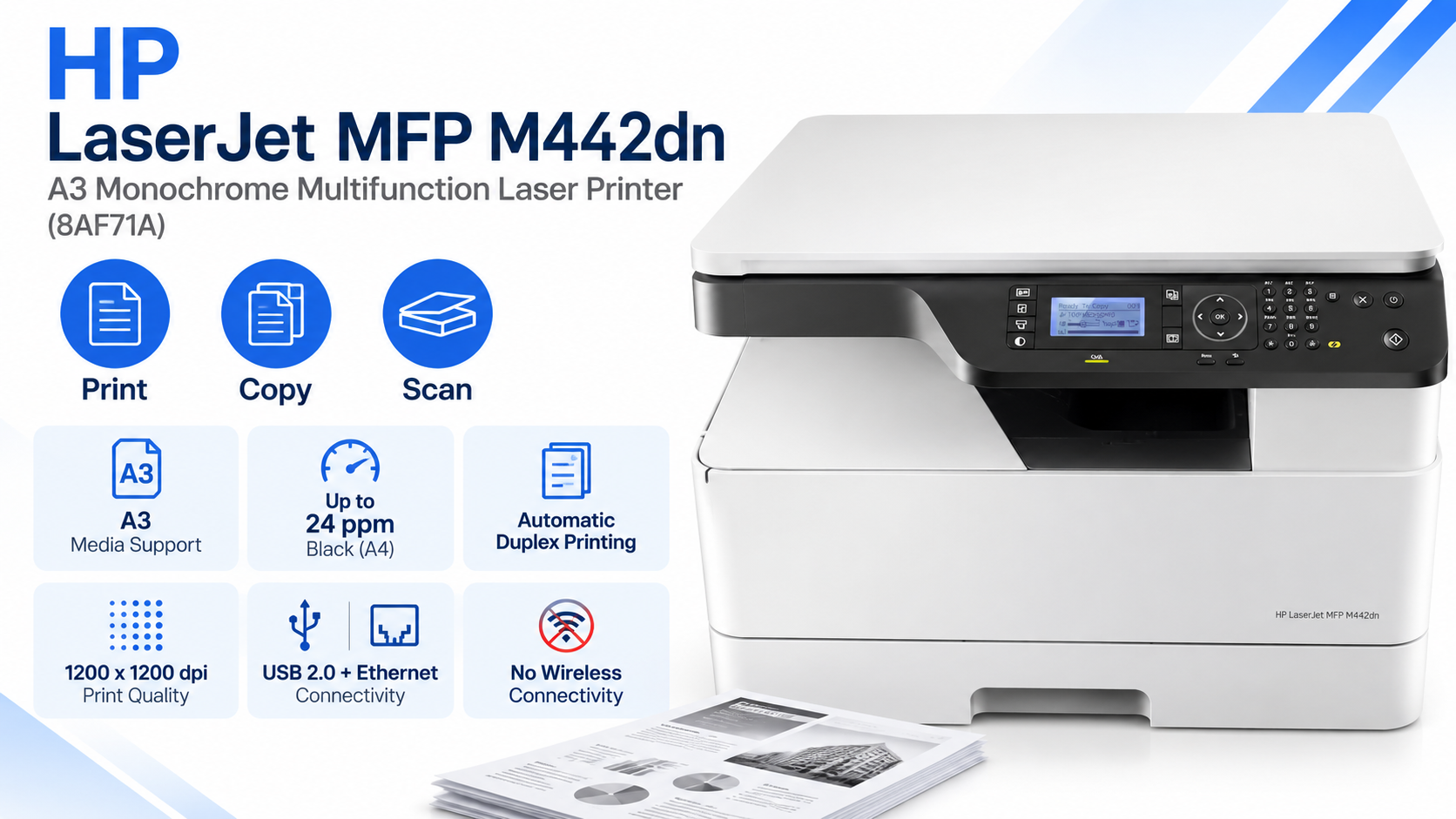 HP LaserJet MFP M442dn A3 Monochrome Multifunction Laser Printer Overview