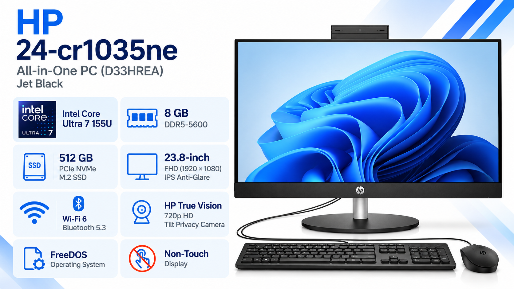 HP 24-cr1035ne 23.8-inch All-in-One PC Jet Black Overview