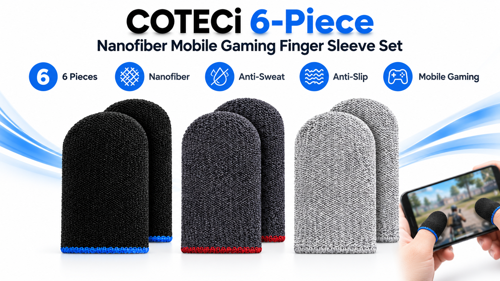 COTECi 6-Piece Nanofiber Mobile Gaming Finger Sleeve Set Overview