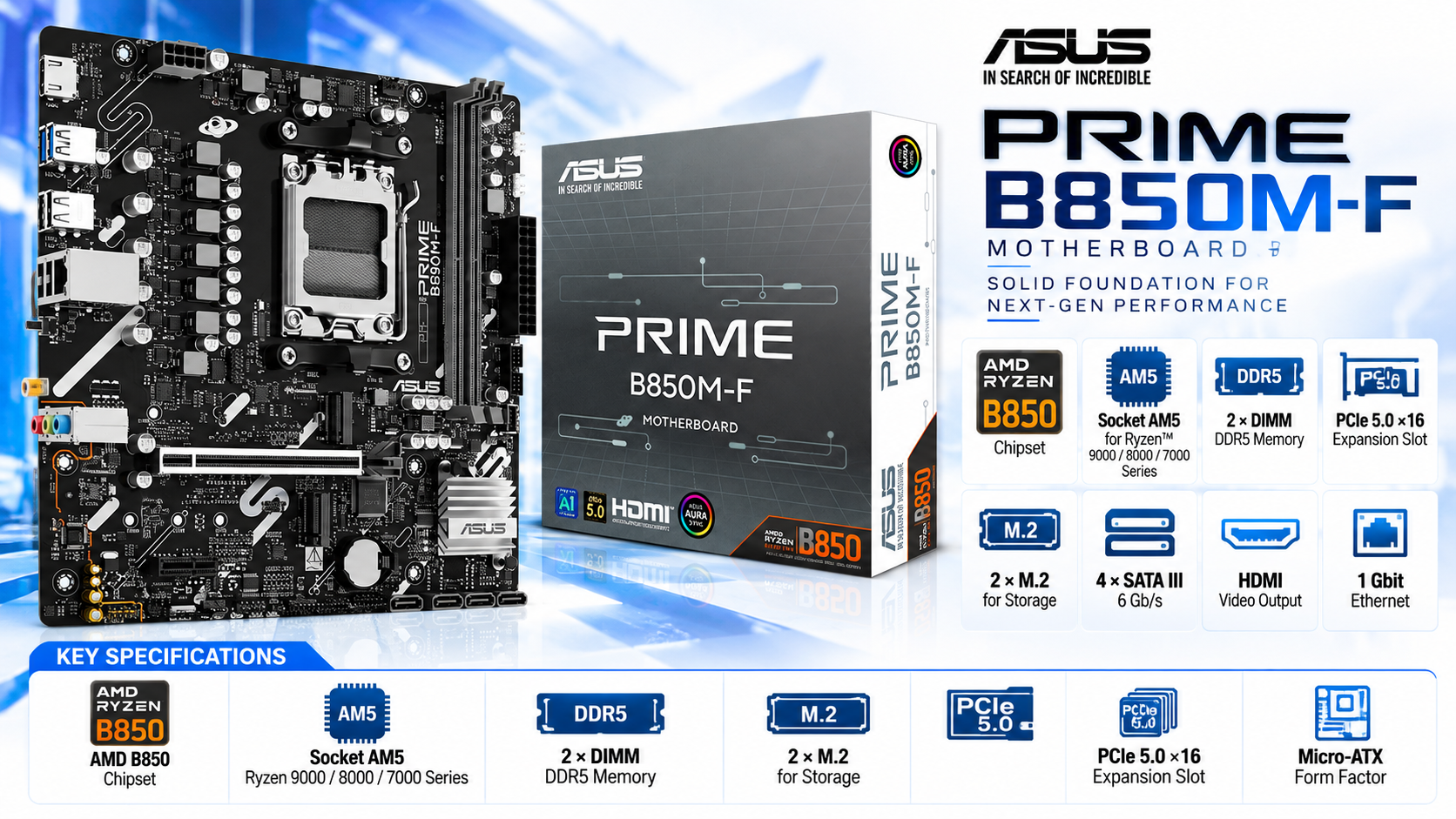 ASUS PRIME B850M-F Micro-ATX AM5 DDR5 Motherboard Overview