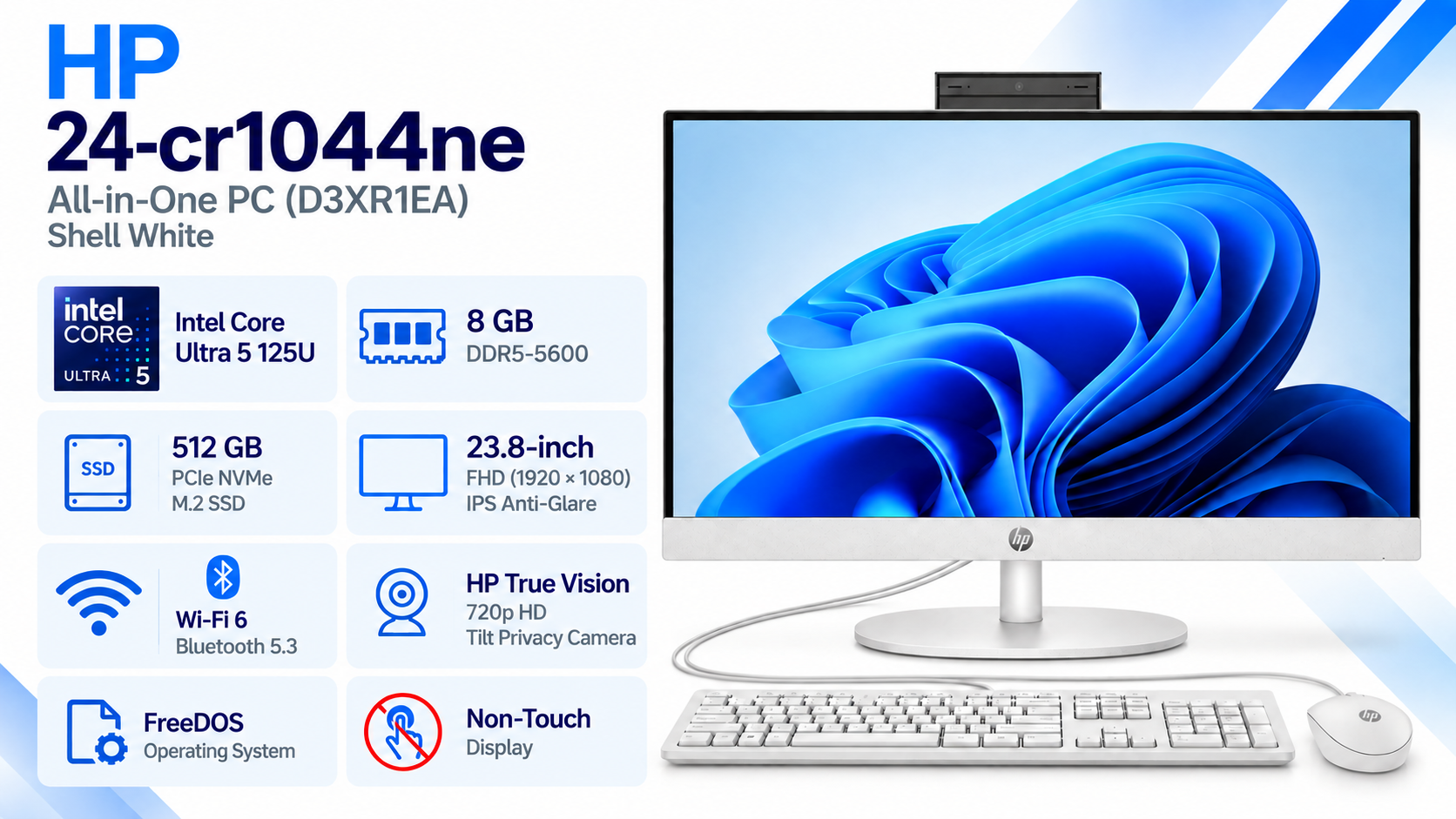 HP 24-cr1044ne 23.8-inch All-in-One PC Shell White Overview