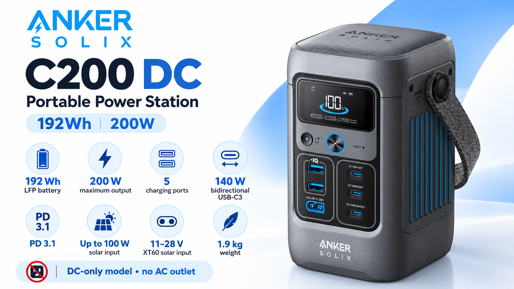 Anker SOLIX C200 DC Portable Power Station 192Wh 200W Overview