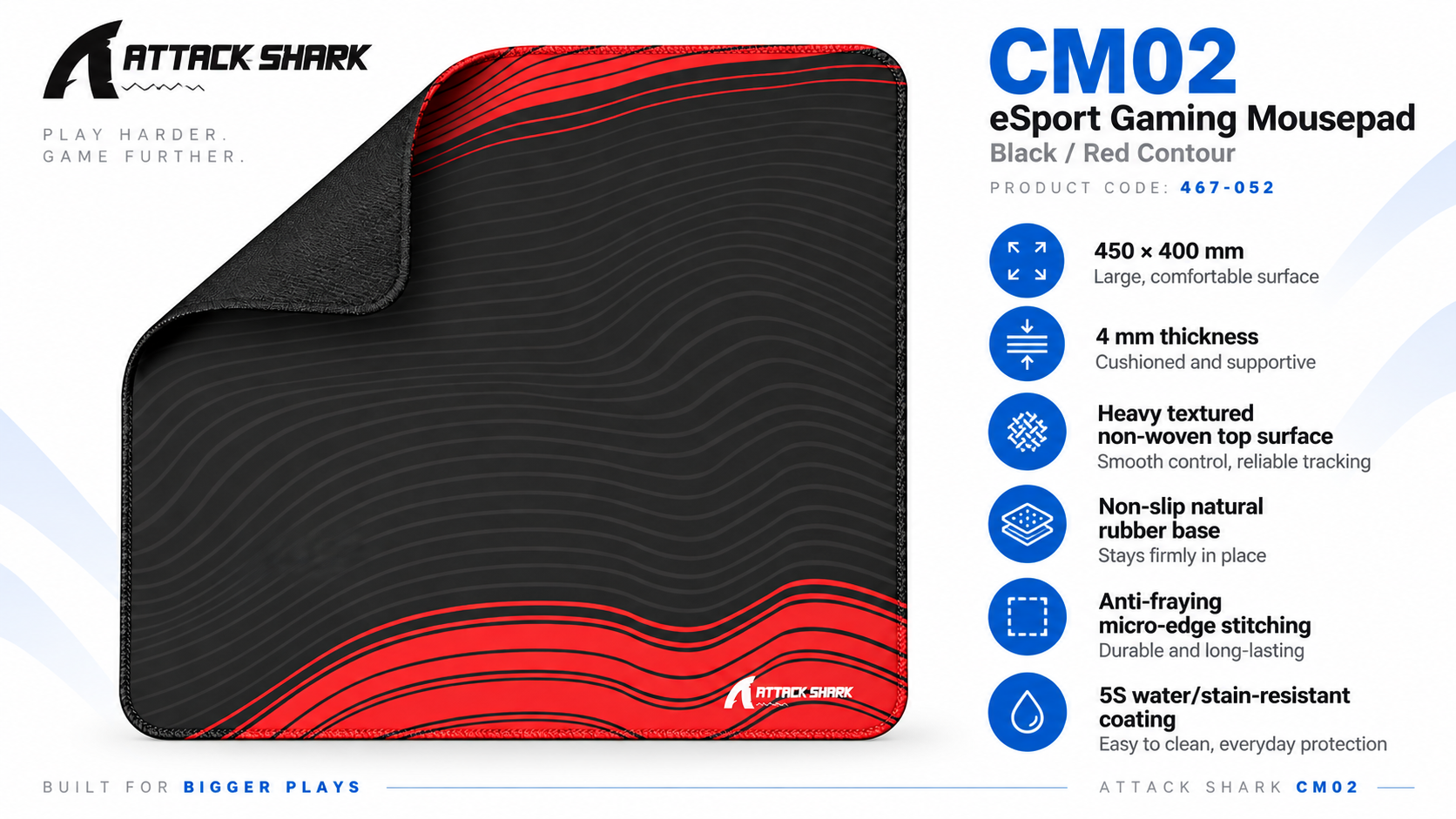 ATTACK SHARK CM02 eSport Gaming Mousepad Black Red Contour 450 × 400 × 4 mm Overview