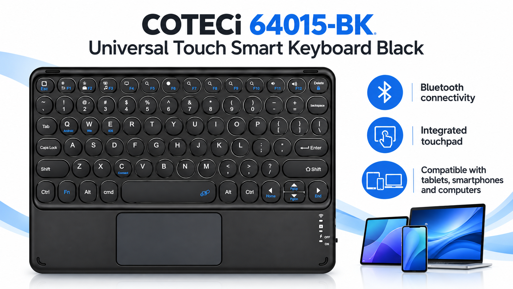 COTECi 64015-BK Universal Touch Smart Keyboard Black Overview