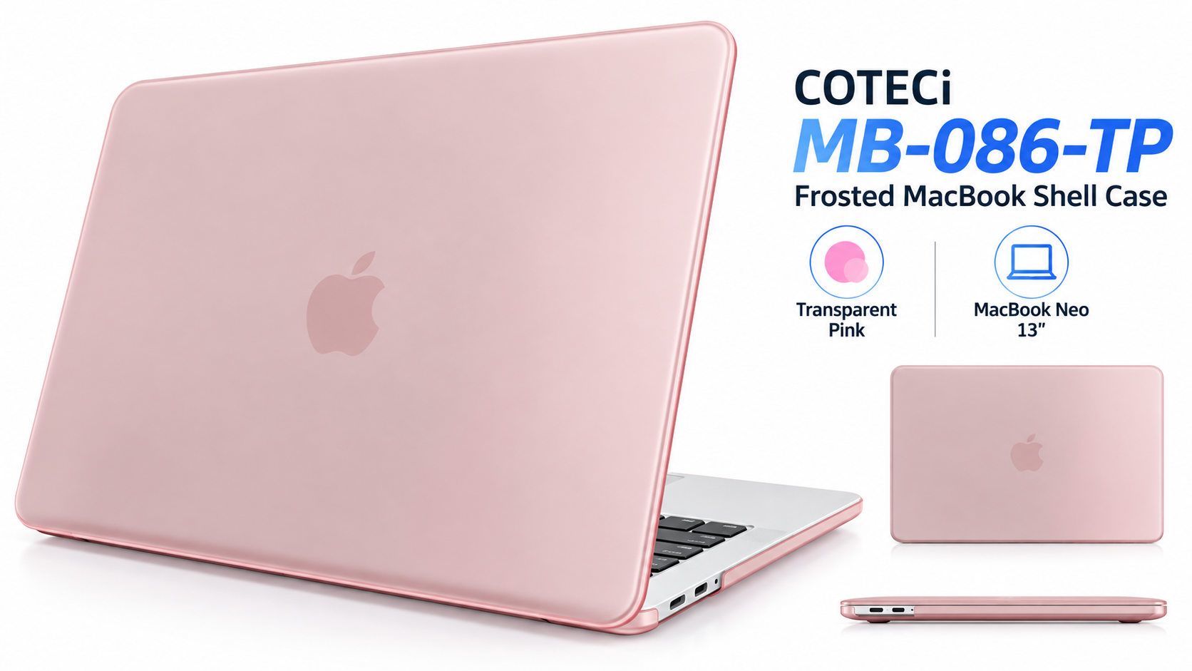 COTECi MB-086-TP Frosted MacBook Shell Case Transparent Pink for MacBook Neo 13 Overview