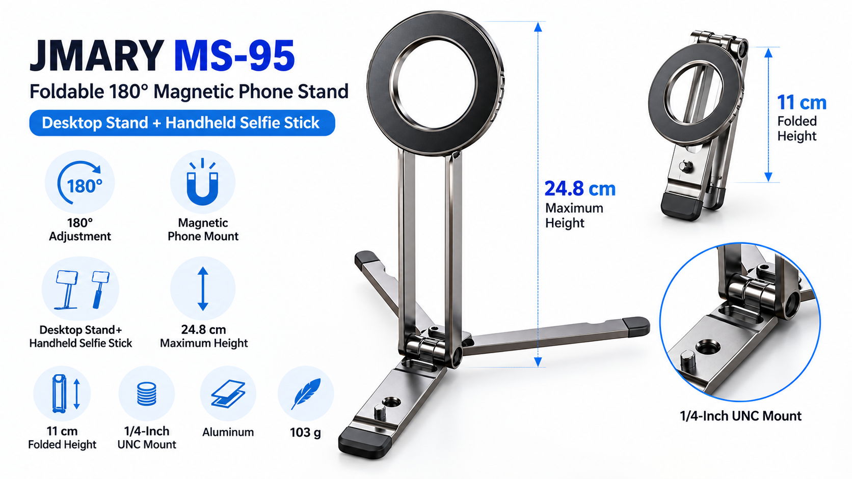 JMARY MS-95 Foldable 180° Magnetic Phone Stand Overview