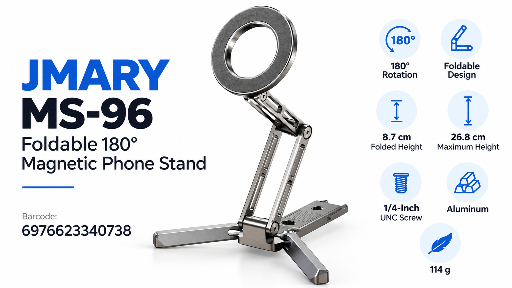 JMARY MS-96 Foldable 180° Magnetic Phone Stand Overview
