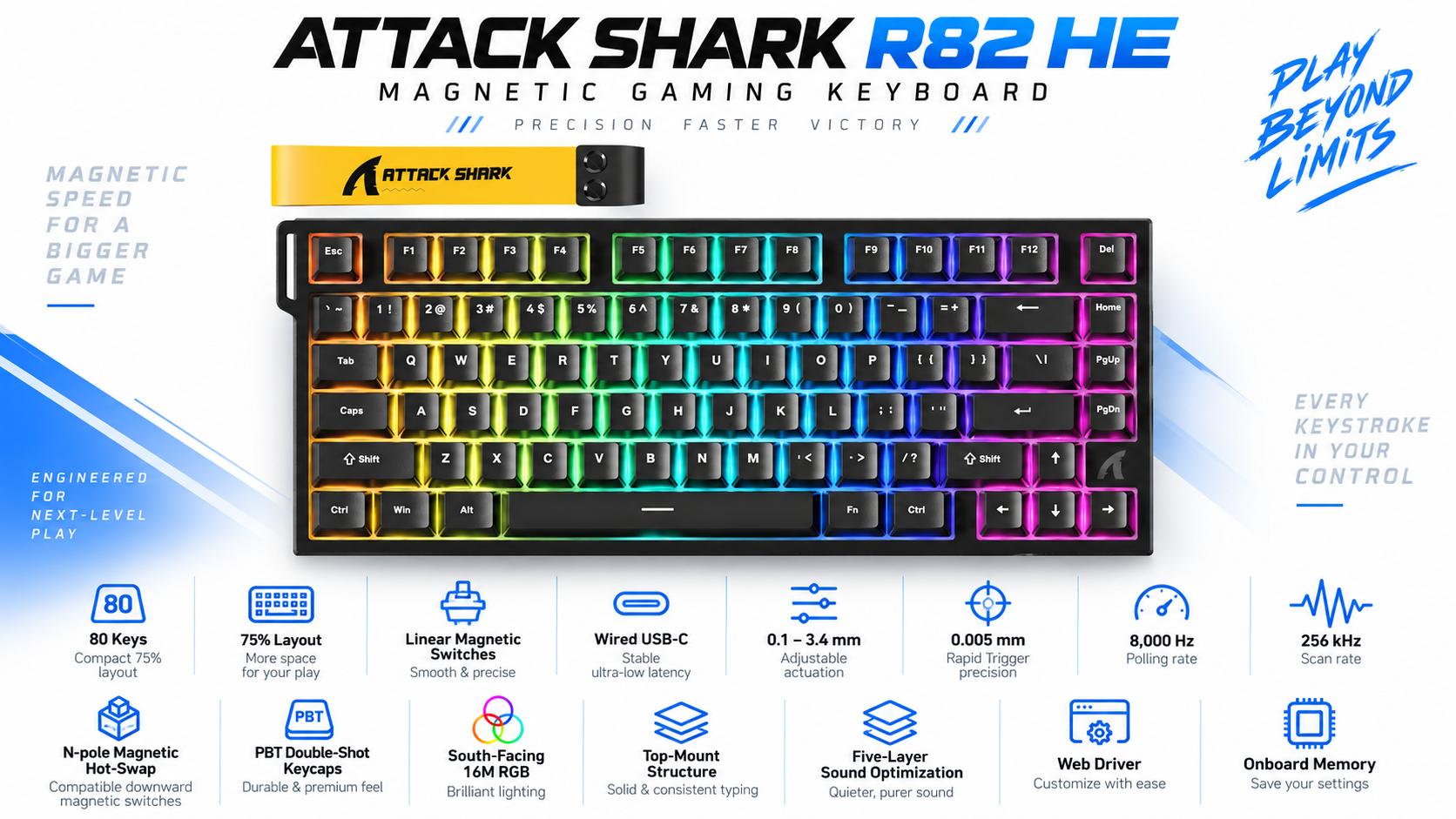 ATTACK SHARK R82 HE 75% Wired Magnetic Gaming Keyboard Black Overview