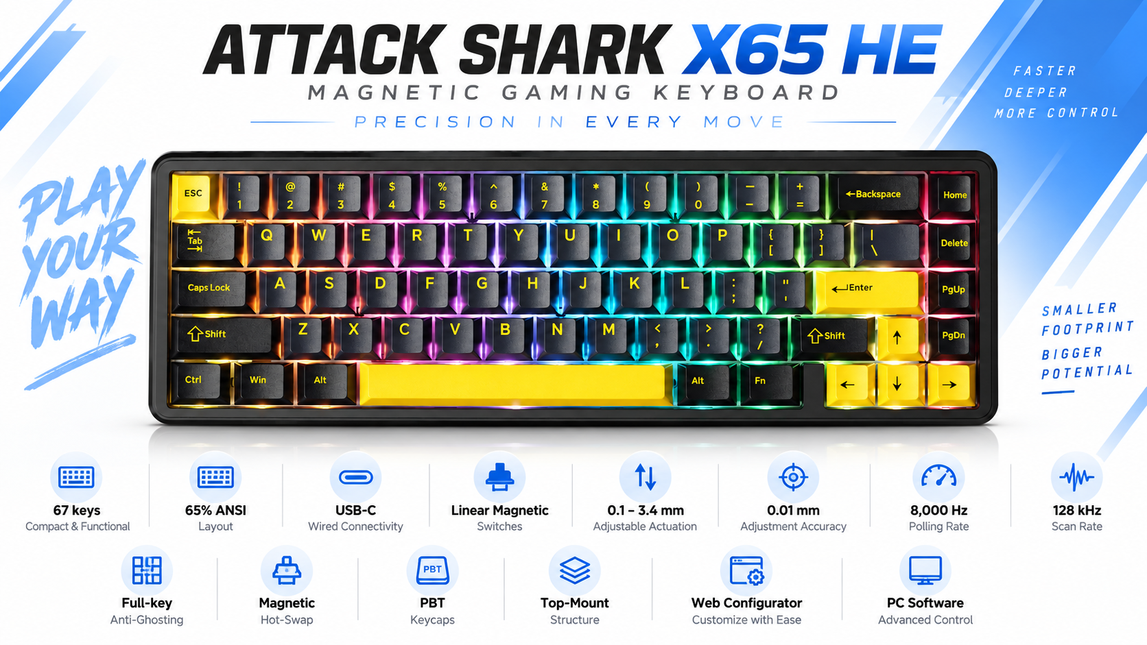 ATTACK SHARK X65 HE 65% Wired Magnetic Gaming Keyboard Starry Black Overview