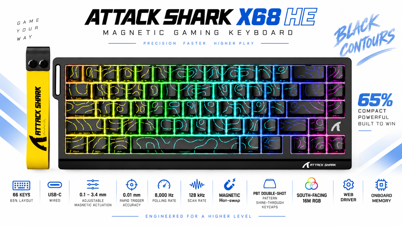 ATTACK SHARK X68 HE 65% Wired Magnetic Gaming Keyboard Black Contours Overview