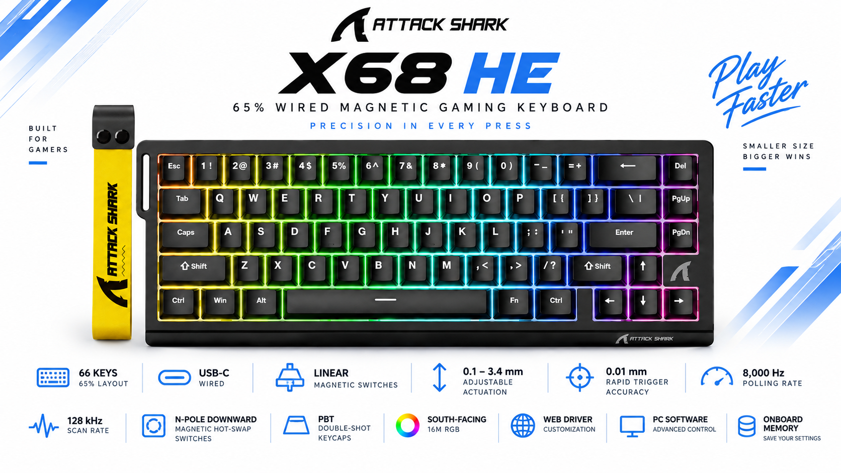 ATTACK SHARK X68 HE 65% Wired Magnetic Gaming Keyboard Black Overview