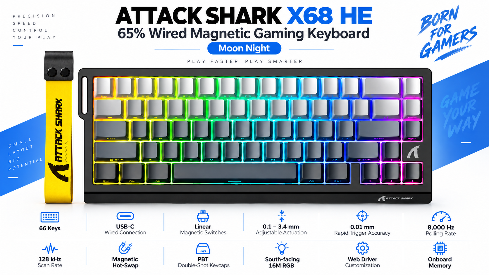 ATTACK SHARK X68 HE 65% Wired Magnetic Gaming Keyboard Moon Night Overview