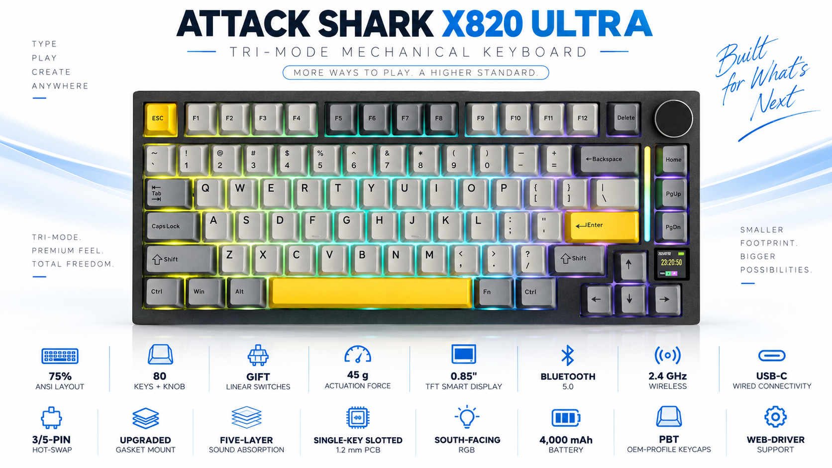 ATTACK SHARK X820 ULTRA Tri-Mode Mechanical Keyboard Star Black Gift Switch Overview