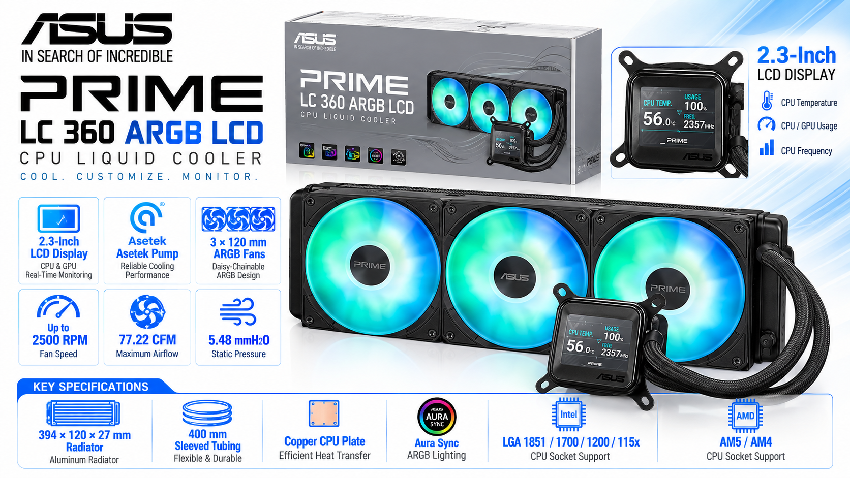 ASUS Prime LC 360 ARGB LCD 360 mm AIO CPU Liquid Cooler Overview