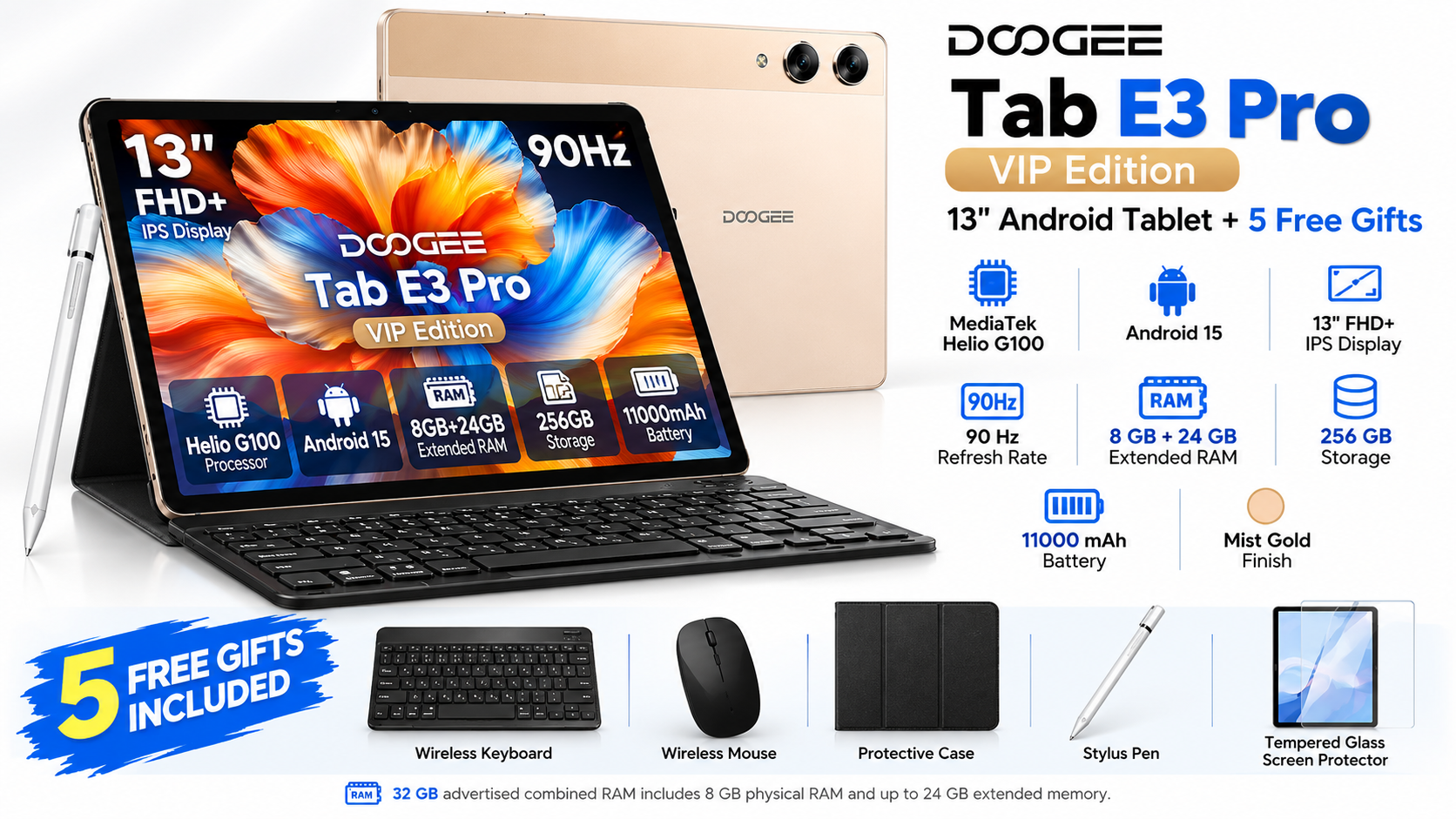 DOOGEE Tab E3 Pro VIP Edition Mist Gold Tablet Overview with Five Free Gifts