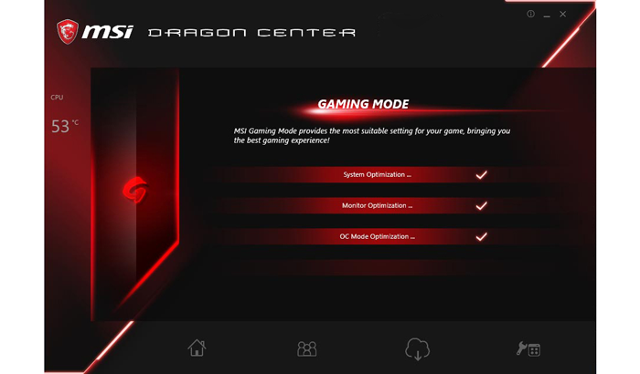 msi dragon center gaming mode